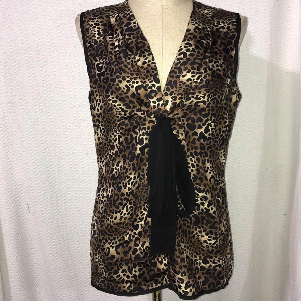 BCBGMAXAZRIA 100% SILK ANIMAL PRINT BLOUSE M